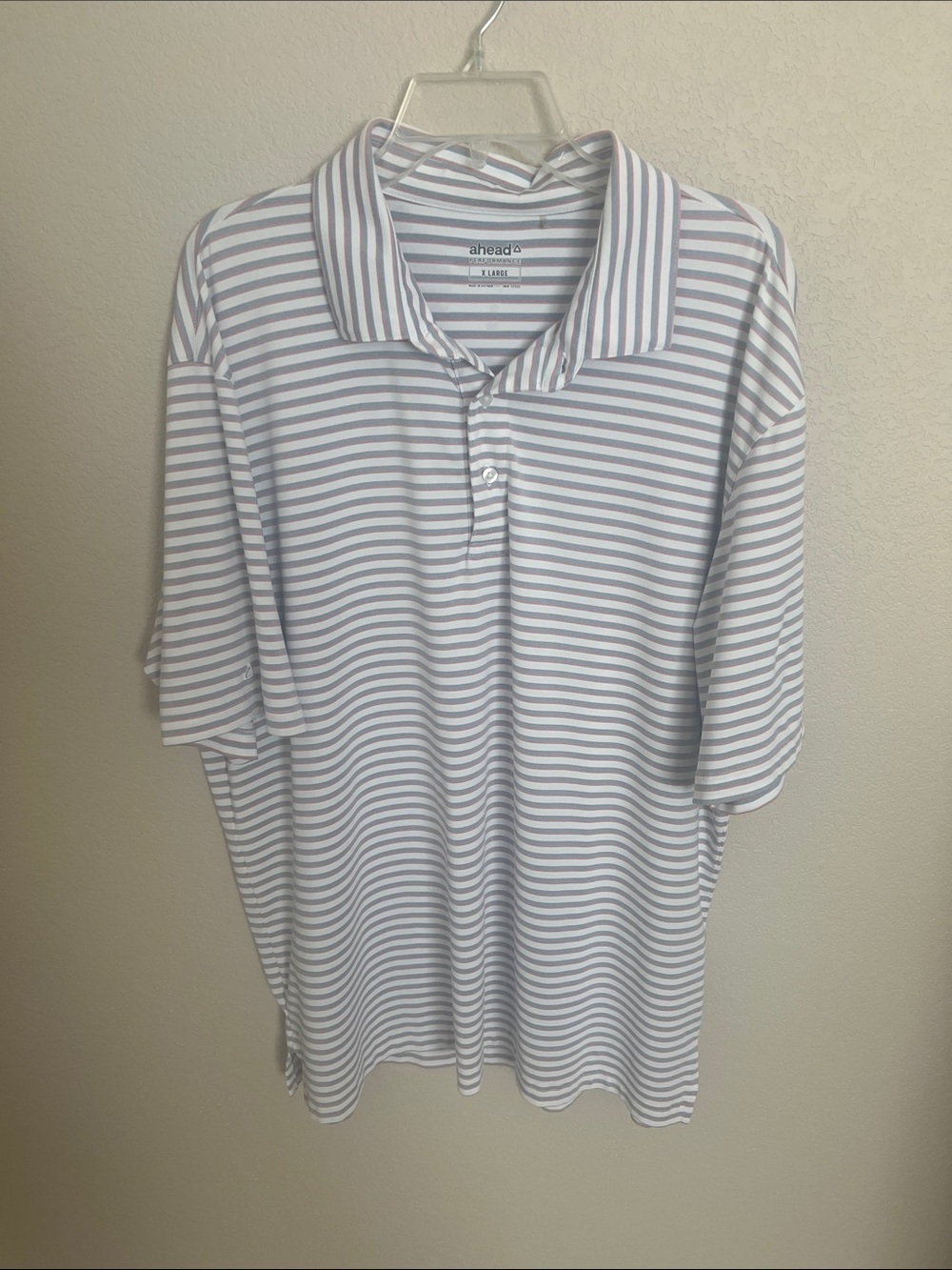 Agead Men’s White & Gray Striped Polo Golf Shirt